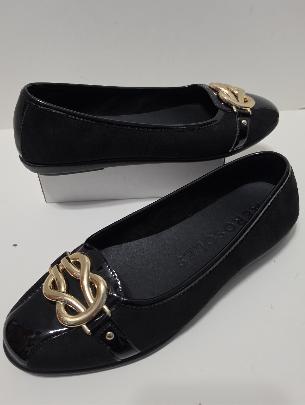 Aerosoles Big Bet Black Suede Ballet Flats Corporate Chic Sz 9.5M